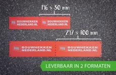 Bouwhek Logo Bordje | 196 x 80 mm in vergelijking met 272 x 100 mm